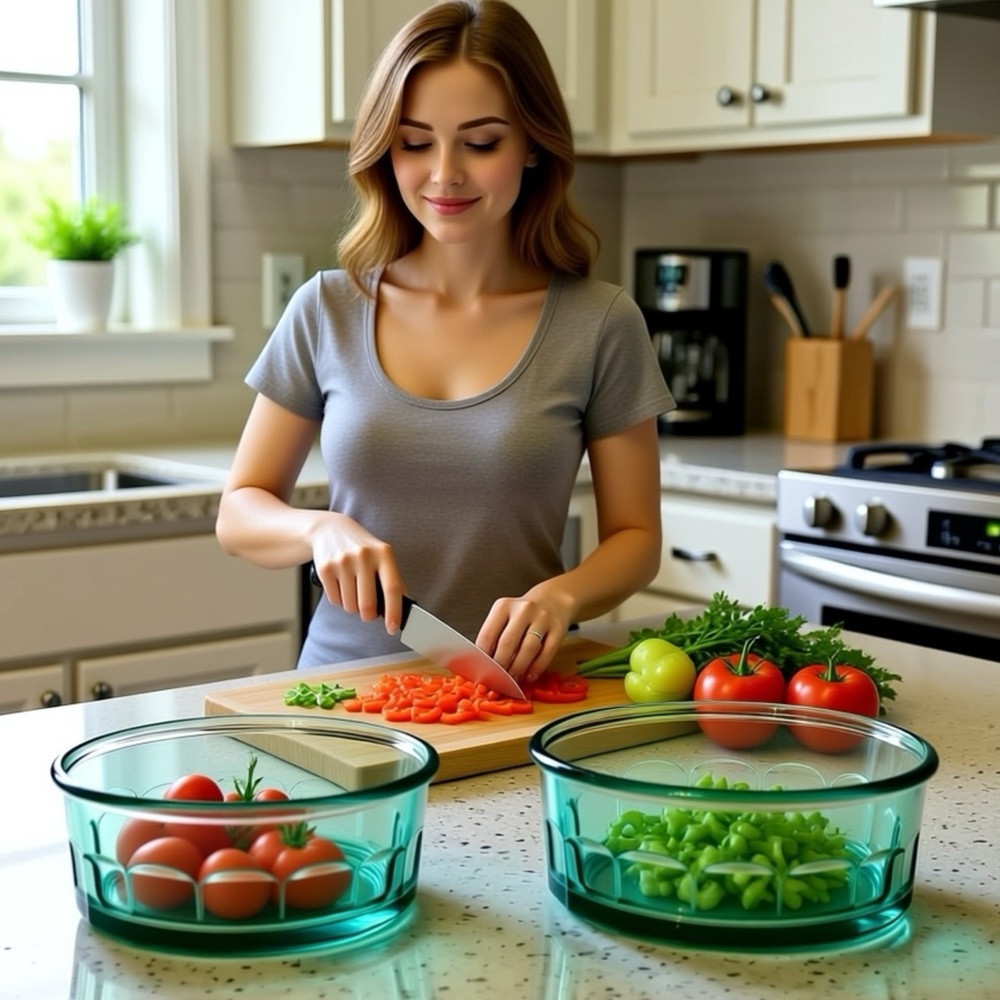 Arcoroc France Tempered Teal Thumbprint Glass Salad/Cereal Bowls, Set of 2